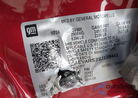 2025 Buick Enclave Preferred Fwd z USA, uszkodzony, nr VIN 5GAEVARS3SJ109441